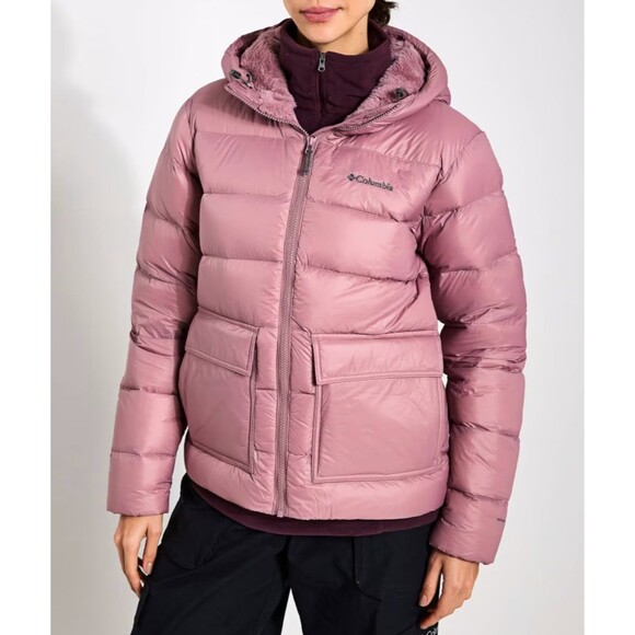 Columbia Harmony Falls Hooded Down Zip Jacket Women's L Puffer PINK NWT - Picture 1 of 6
